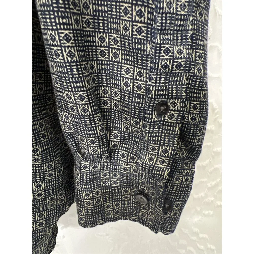 Robert Stock Mens Navy Blue And Tan Pattern Long Sleeve Button Shirt Size Large - Picture 4 of 9